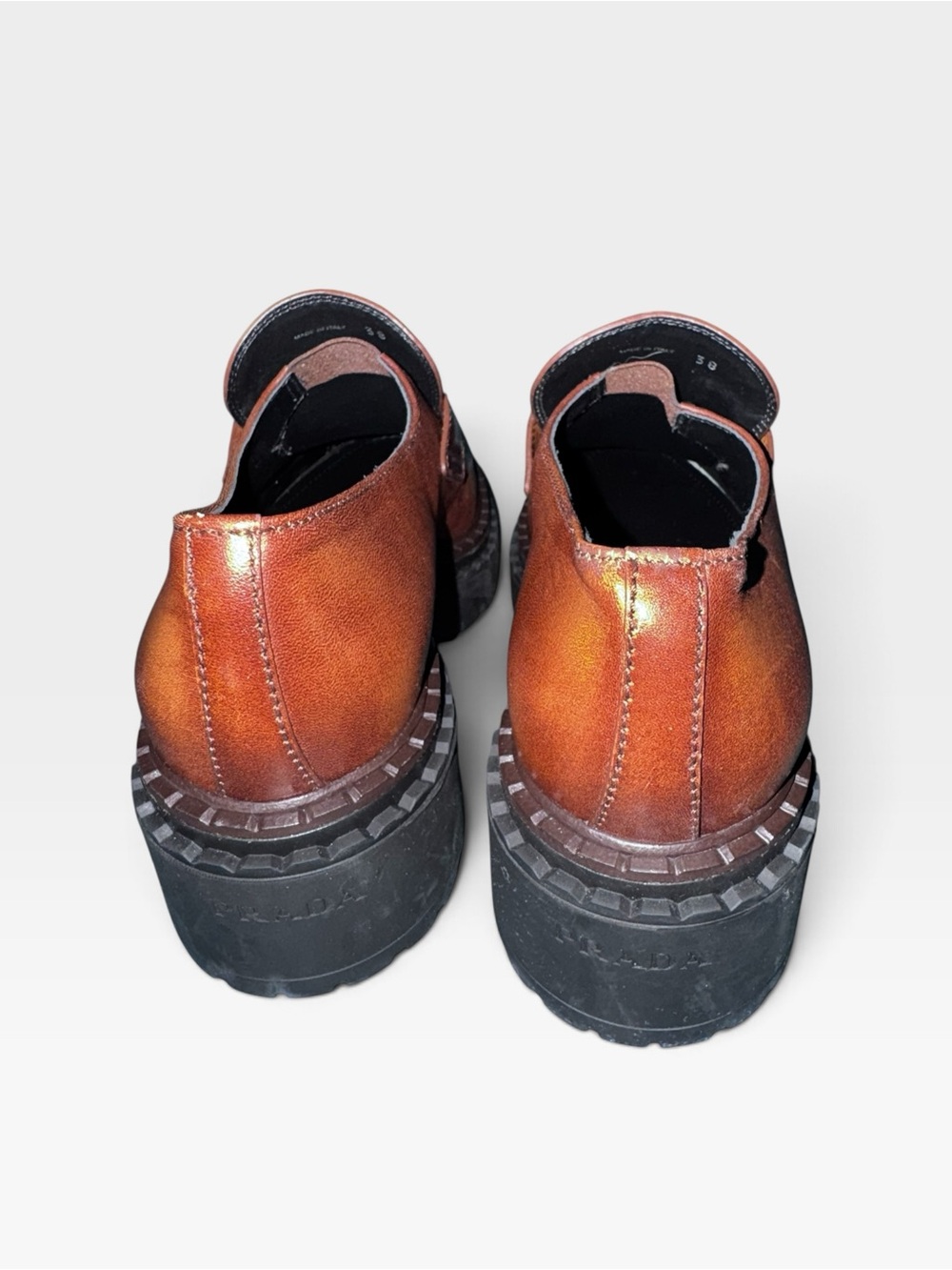 NEW! Prada Double Chocolate Leather Loafers US 8 - Picture 5 of 8